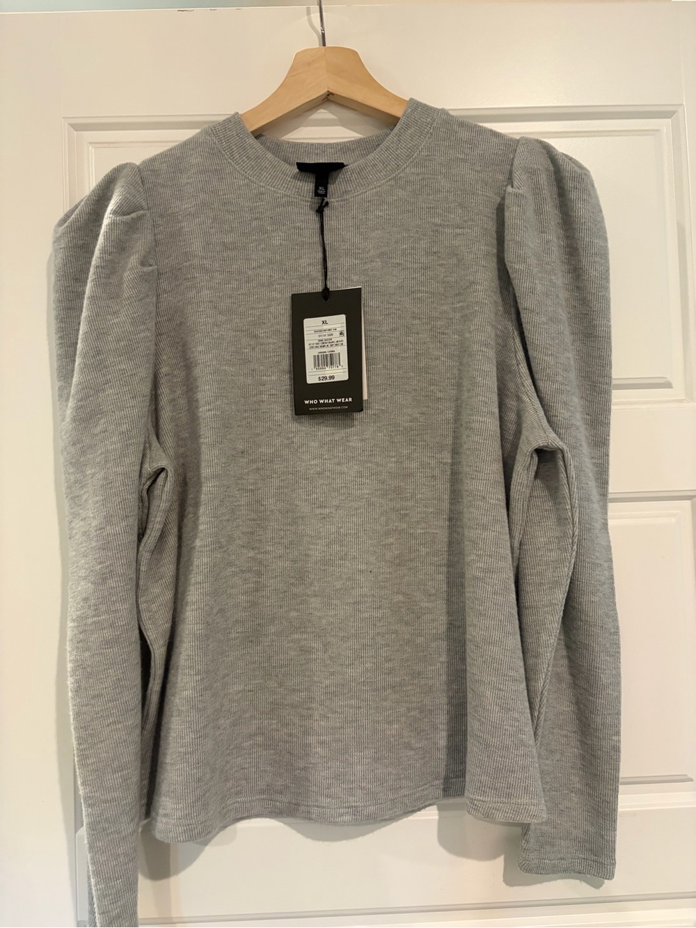 Who What Wear Light Gray Puff-Sleeve Sweater Top